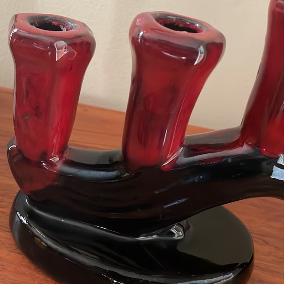 VINTAGE Danesi Arts ceramic drip glaze MCM candlesticks candelabra set of two - Picture 2 of 12